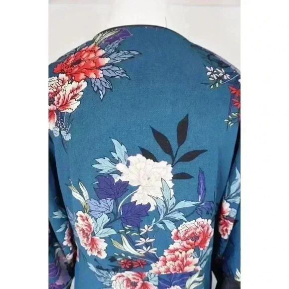 Lulus Lotus Party Teal Blue Floral Print Midi Robe Dress - Size S - Picture 11 of 16